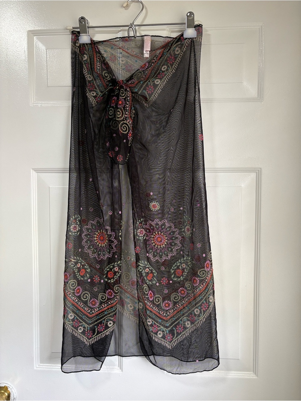 Black Victoria’s Secret Maxi Wrap Bathing Suit Cover-up Floral Boho Detailing